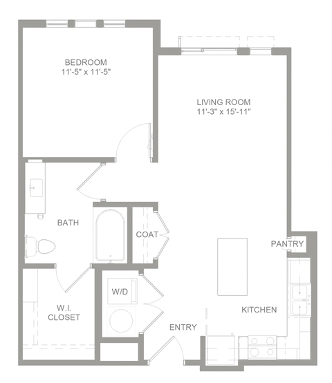 Floor plan for 1 bed, 1 bath, 710 sqft